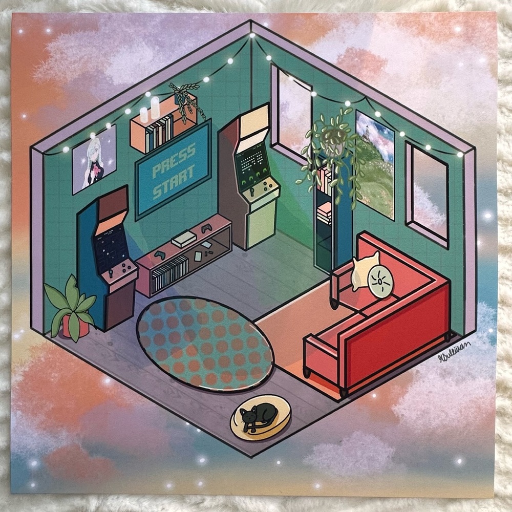 Retro game room isometric digital art print